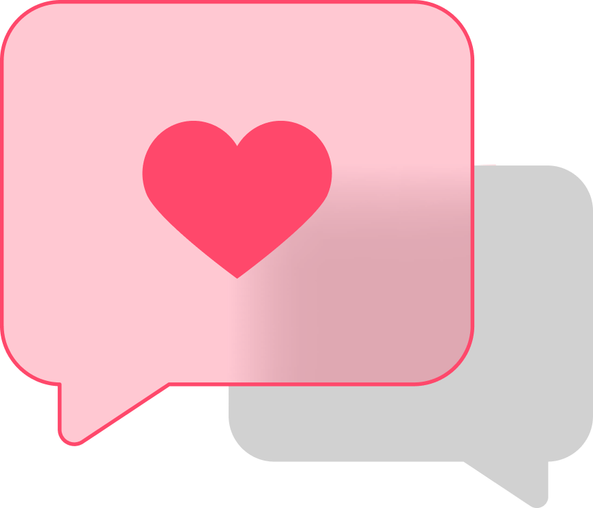 분홍색 하트 말풍선 아이콘